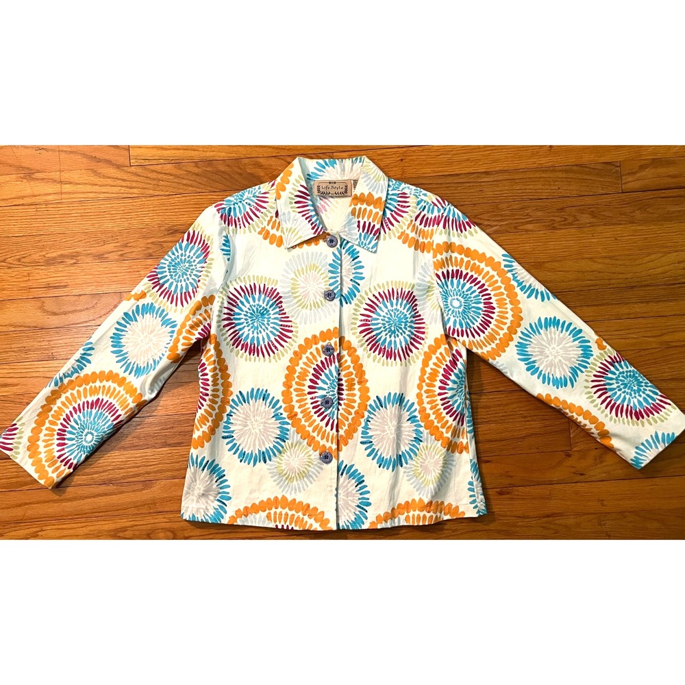 Vintage Life Style Granny Chic Patterned Shirt Jacket Shacket Women L